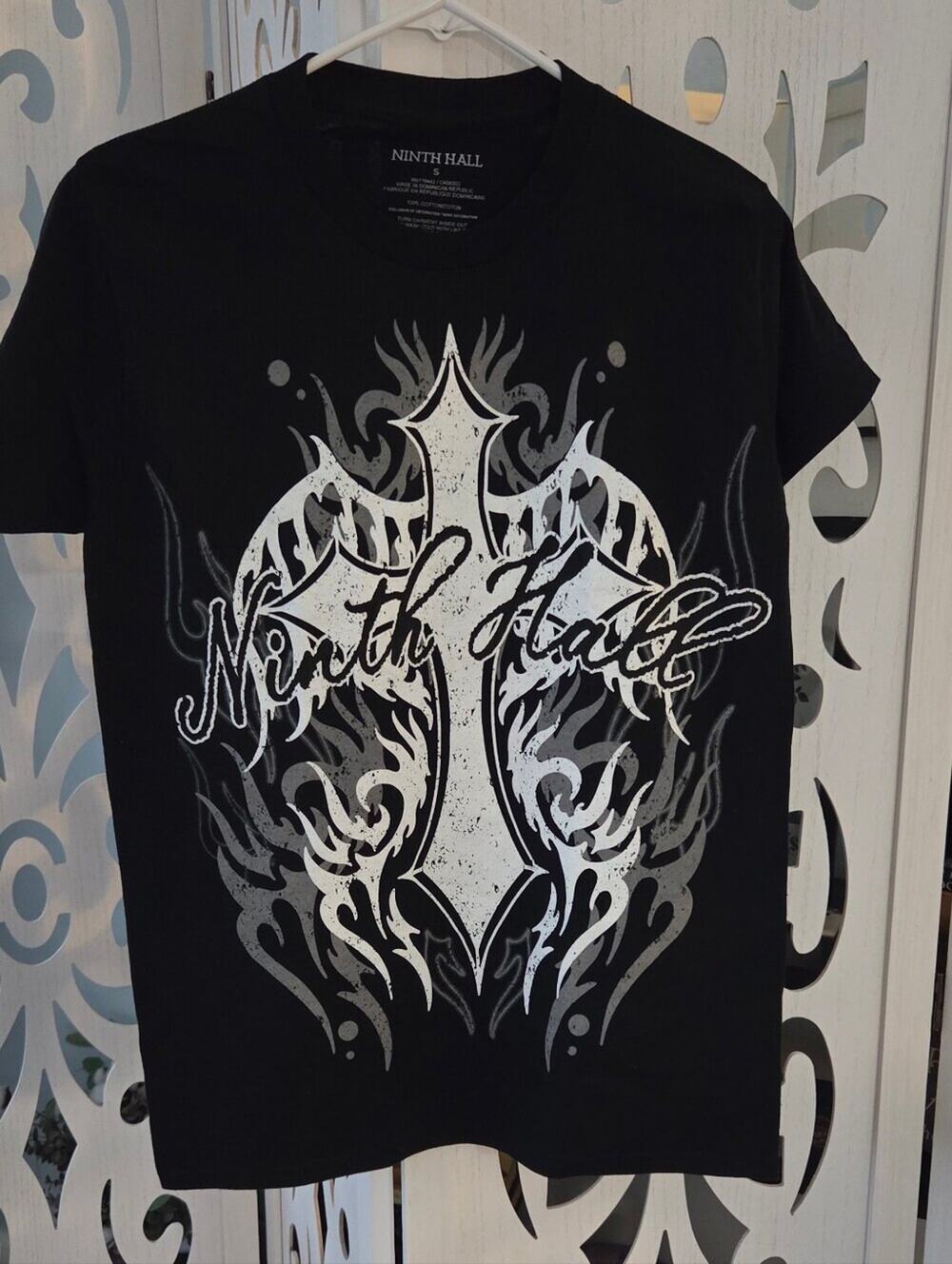 Ninth Hall Graphic Tee Shirt Black Y2K Cyber Grunge Gothic Cross  Small